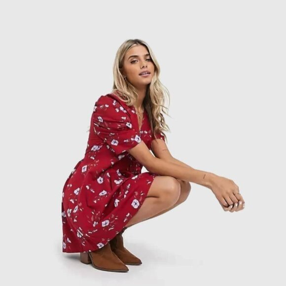 NWT Free People red & purple floral print cotton blend tunic, S - Picture 7 of 10